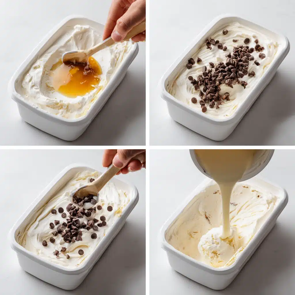 Refreshing Creamy Frozen Yogurt with Chocolate : Healthy No-Bake Dessert 3 Four-step process of making frozen yogurt with chocolate chips