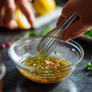 Greek Tortellini Salad: A Fresh, Flavorful Twist for Busy Families 4 whisking greek dressing for tortellini salad