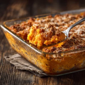 Sweet Potato Casserole Made Easy: Classic Flavor for Busy Nights 2 Sweet potato casserole being served from baking dish