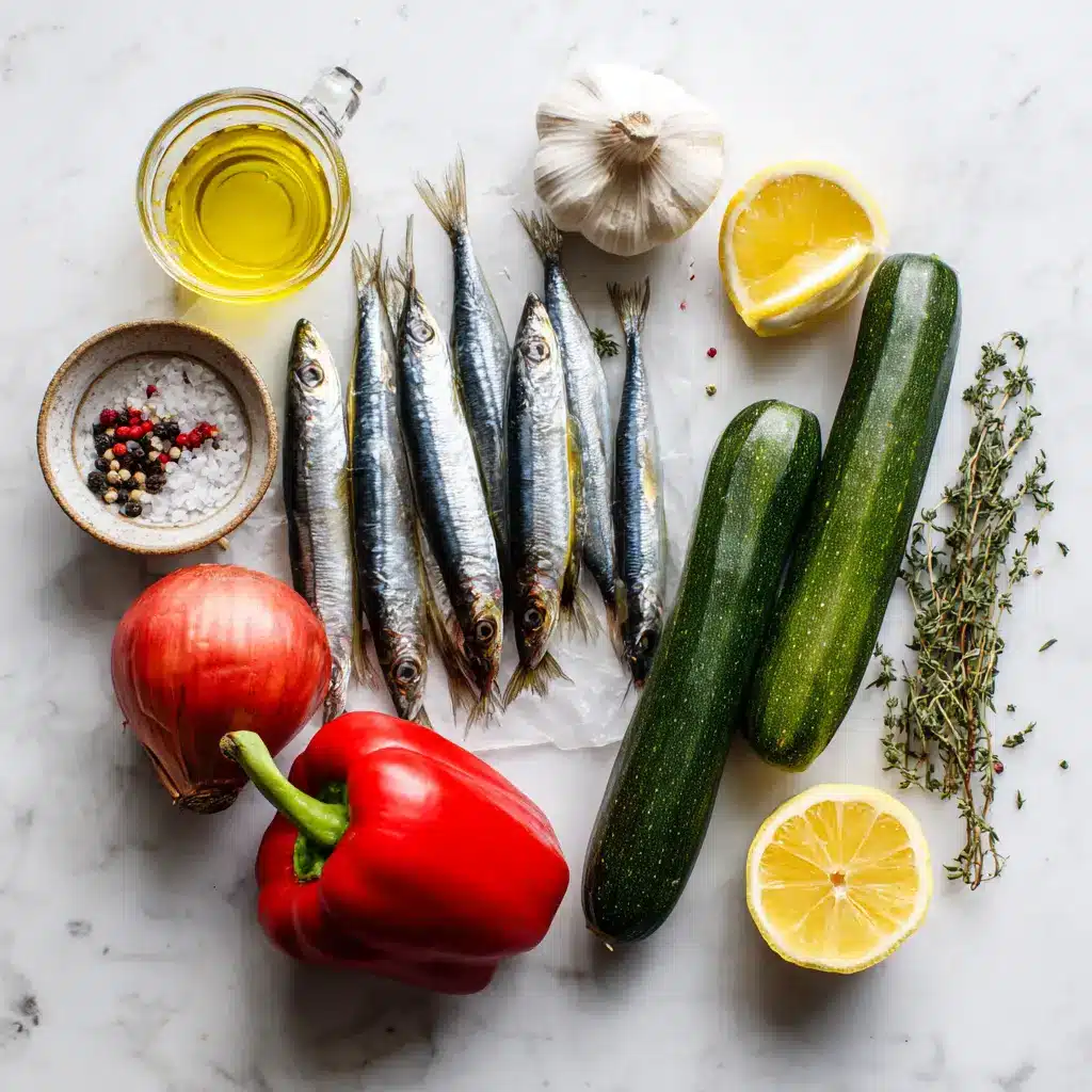 Ingredients for Mediterranean baked sardines with veggies