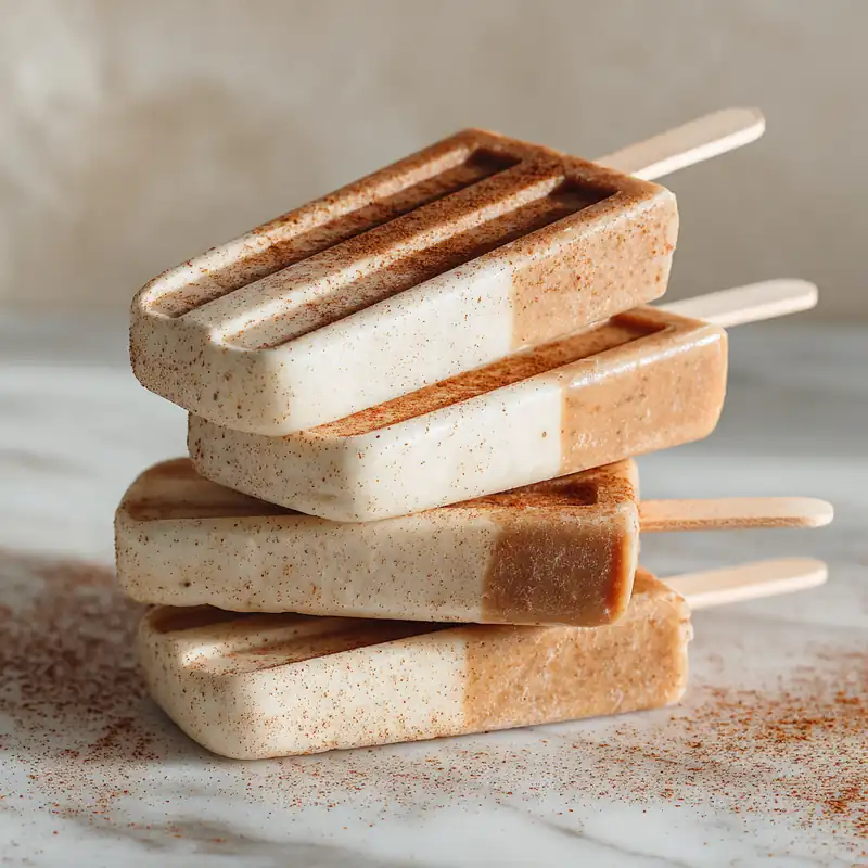Pumpkin Spice Latte Popsicles with pumpkin purée and coffee on marble backgroun