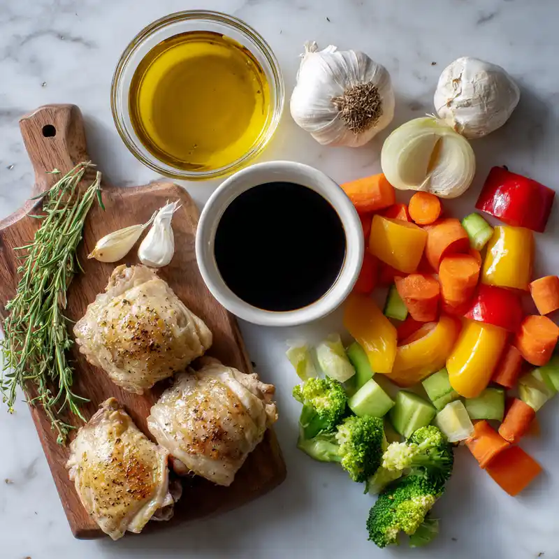 Ingredients for balsamic chicken sheet pan dinner