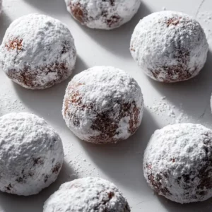 Chocolate Snowball Cookies (Irresistibly Soft & Melt-in-Your-Mouth) 2 Chocolate snowball cookies coated in powdered sugar