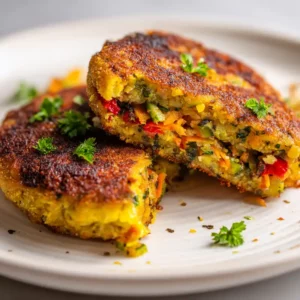 Deliciously Easy Veggie Patties (Healthy & Flavor-Packed!) 2 Inside view of a veggie patty showing colorful vegetables.