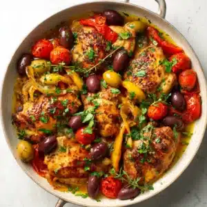 Irresistible Mediterranean Chicken Skillet That’s Bold, Fresh, and Comforting 2 Mediterranean chicken skillet with olives, tomatoes, and herbs