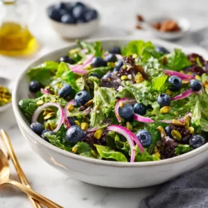 Blueberry Pistachio Crunch Salad – A Fresh, Colorful Salad with Irresistible Texture 2 Blueberry pistachio crunch salad with fresh greens and honey lemon dressing