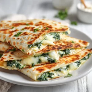 Easy & Irresistible Mediterranean Quesadilla Recipe with Spinach, Feta, and Mozzarella 2 Mediterranean Quesadilla Recipe with spinach feta and mozzarella cut into slices