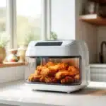 glass air fryer with crispy chicken